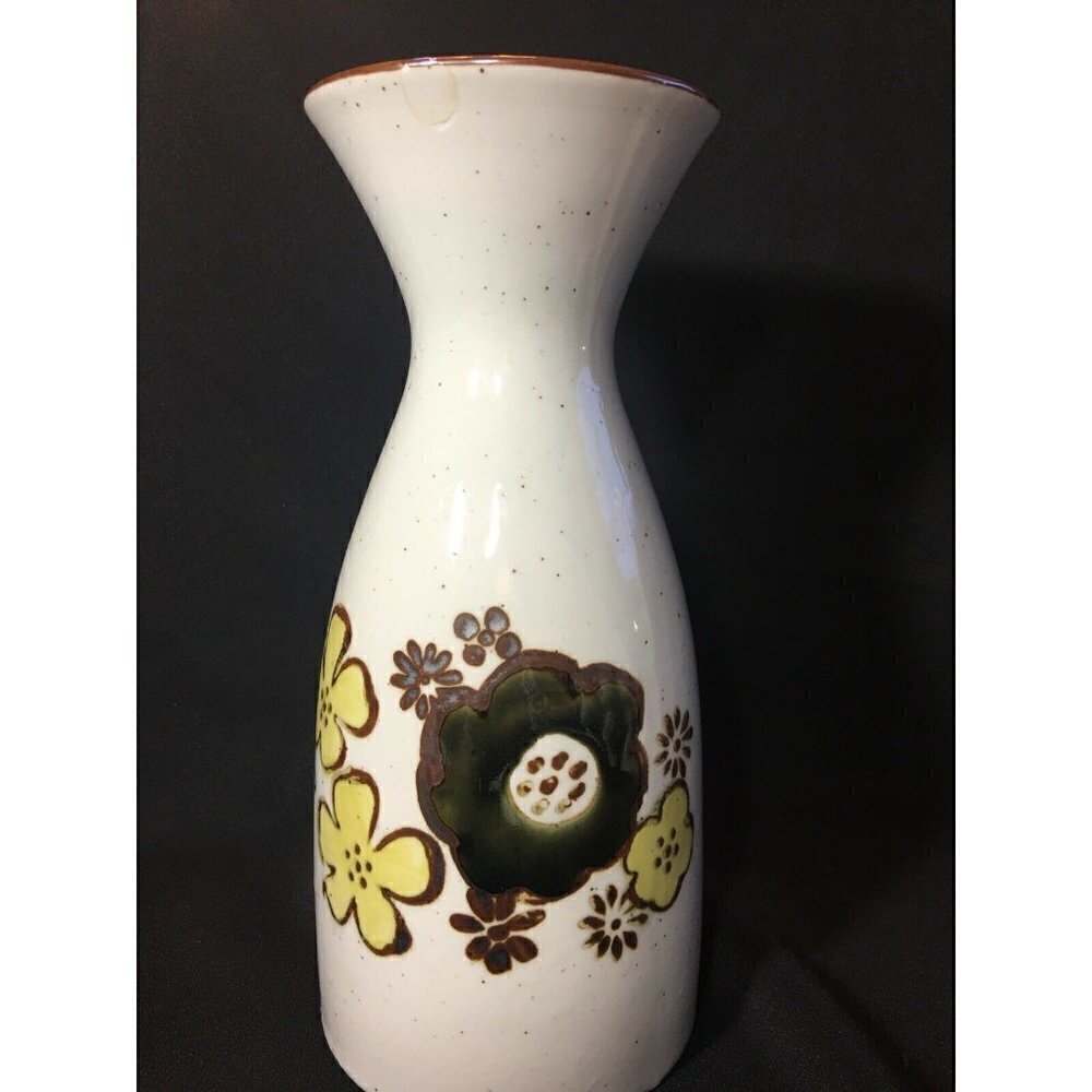 Otagiri 1970s Goblets & Carafe Set Wine Chalice Stoneware Pansy Floral Footed - Picture 6 of 12
